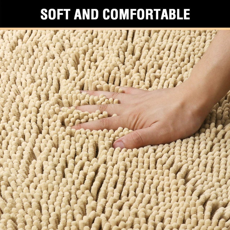 H.VERSAILTEX Ultra Soft Texture Chenille Plush Bath Rugs Floor Mats, Hand Tufted Bath Rug Non Slip Microfiber Door Mat for Kitchen/Entryway/Living Room, 32 by 20 inches, Beige - Image 3